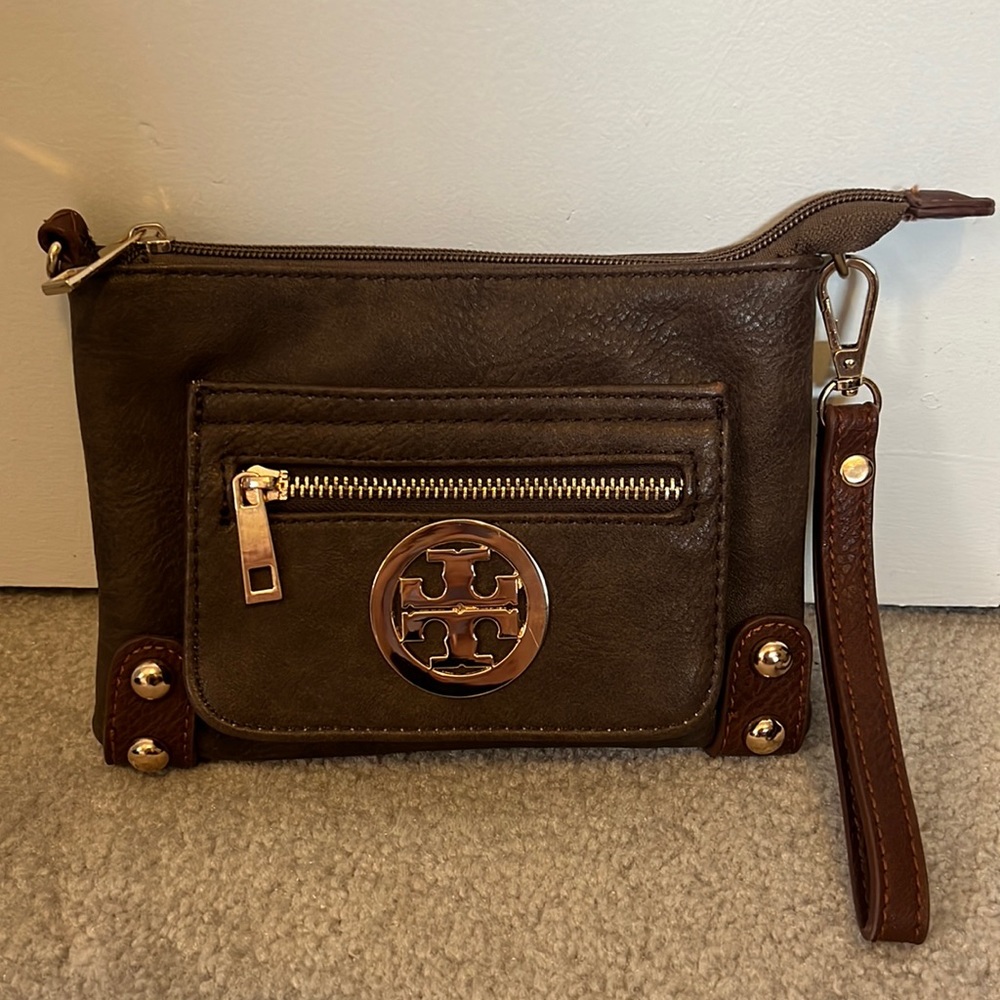 Tory Burch Brown Leather Wristlet Purse